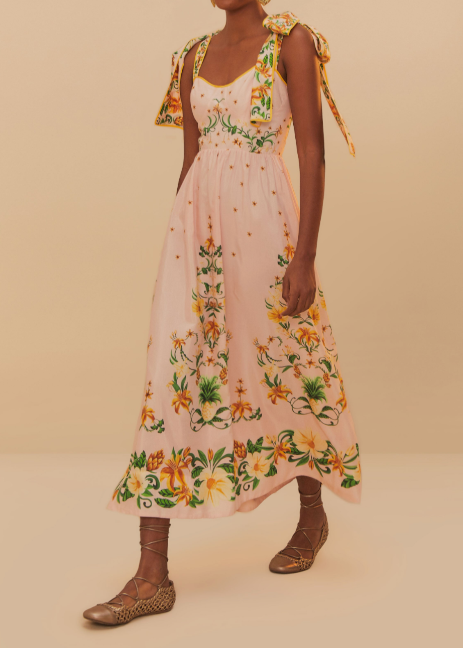 FARM Rio Botanical Beauty Pink Laces Cup Midi Dress