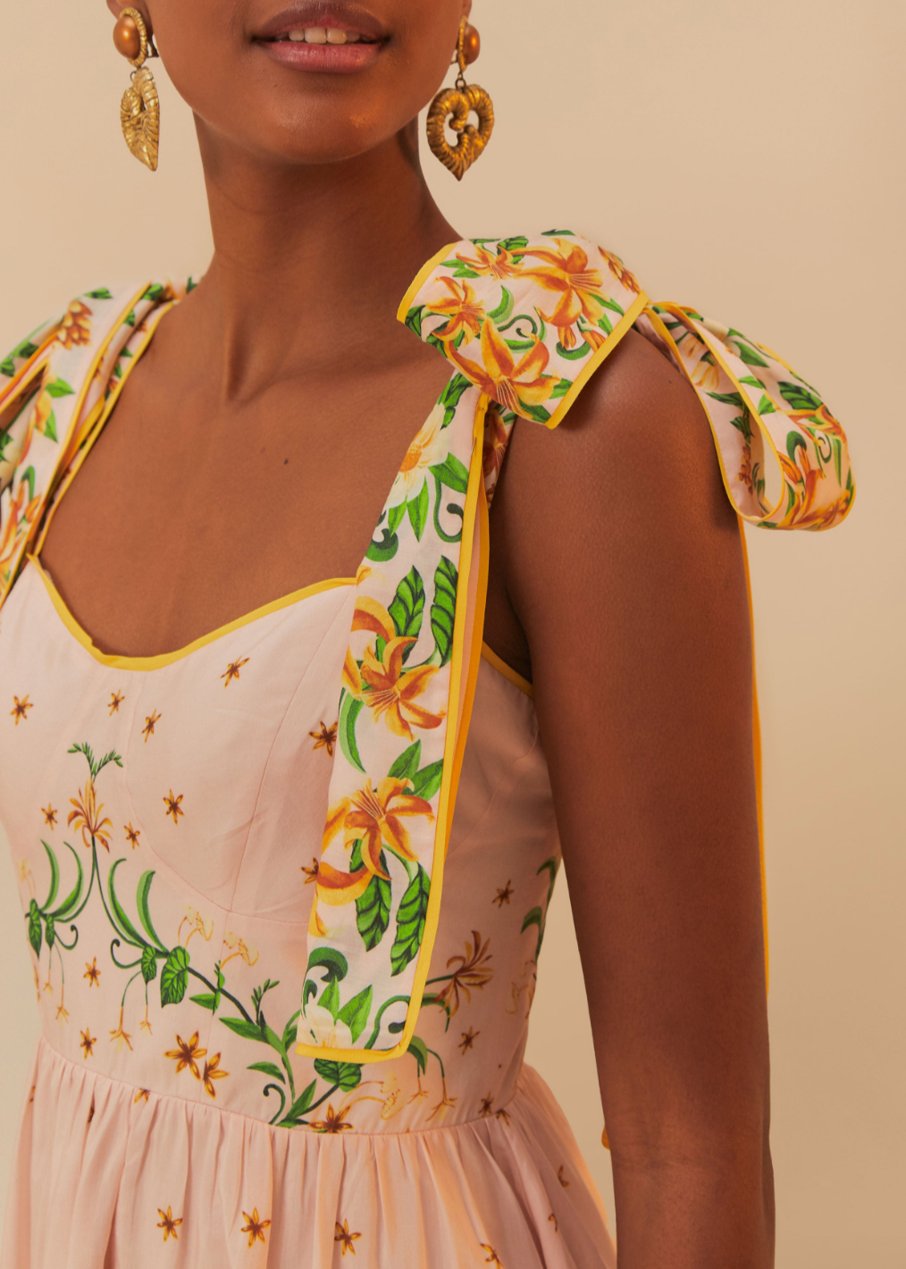 FARM Rio Botanical Beauty Pink Laces Cup Midi Dress