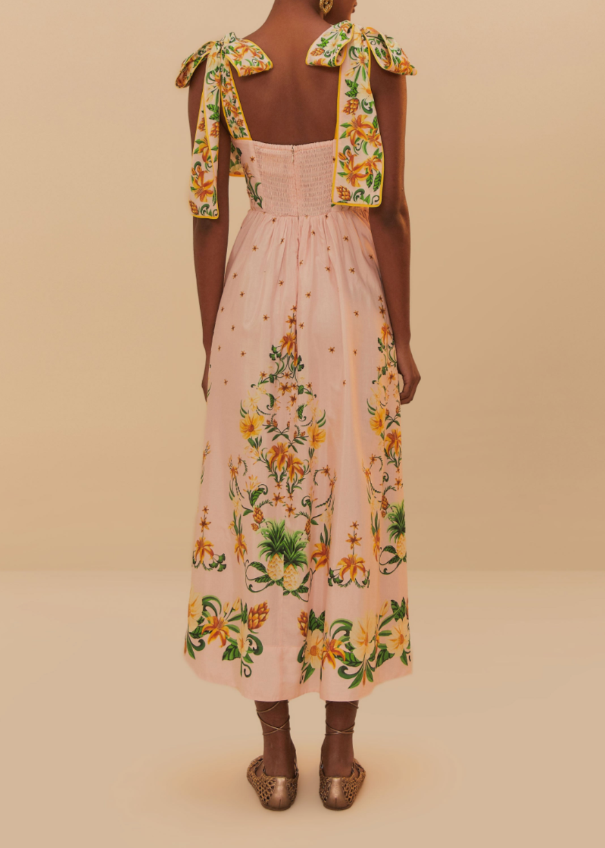 FARM Rio Botanical Beauty Pink Laces Cup Midi Dress