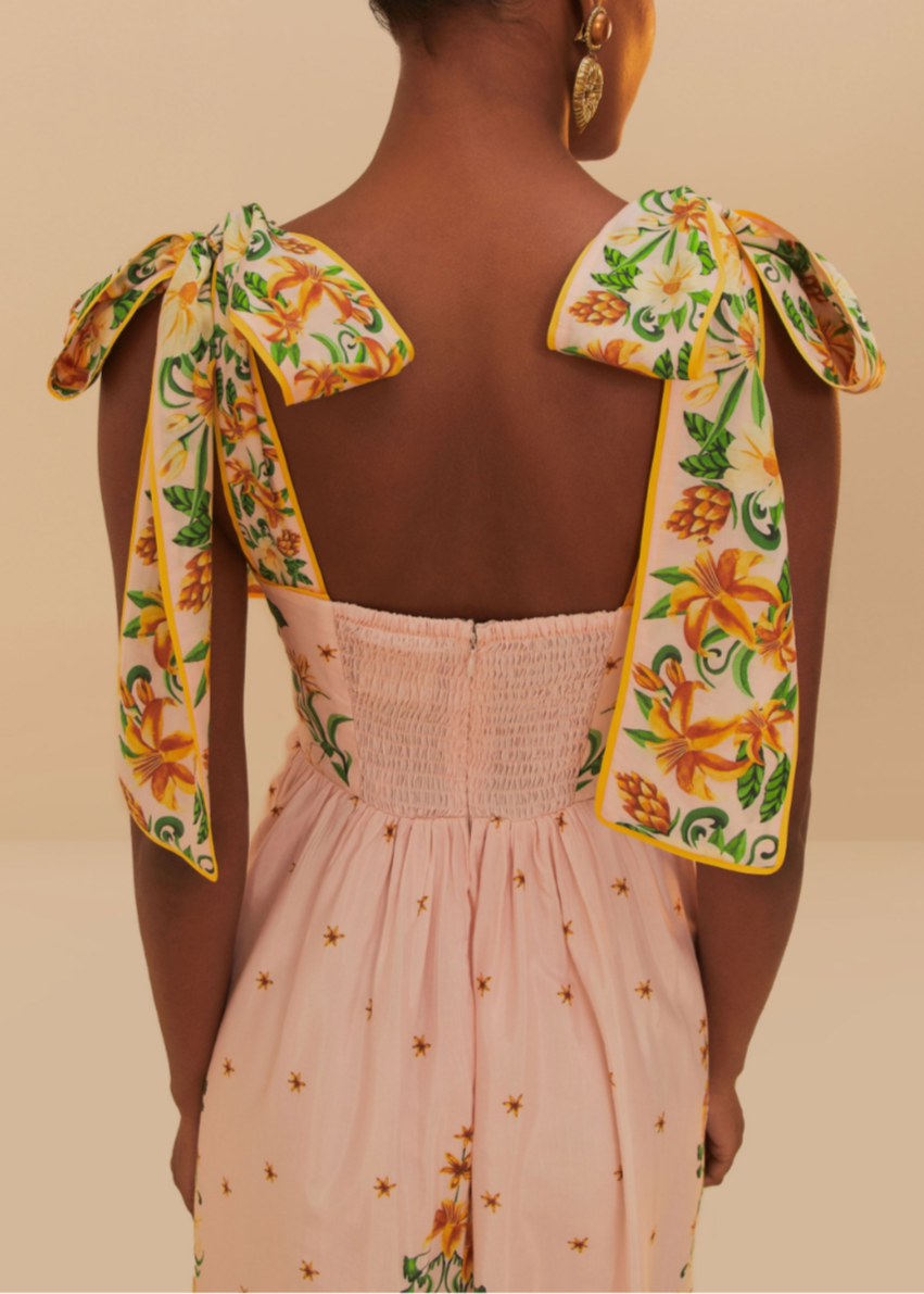 FARM Rio Botanical Beauty Pink Laces Cup Midi Dress