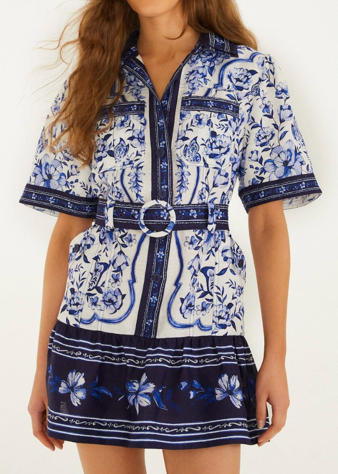 FARM Rio Porcelain Garden Off-White Mini Dress