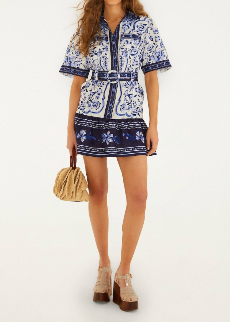 FARM Rio Porcelain Garden Off-White Mini Dress