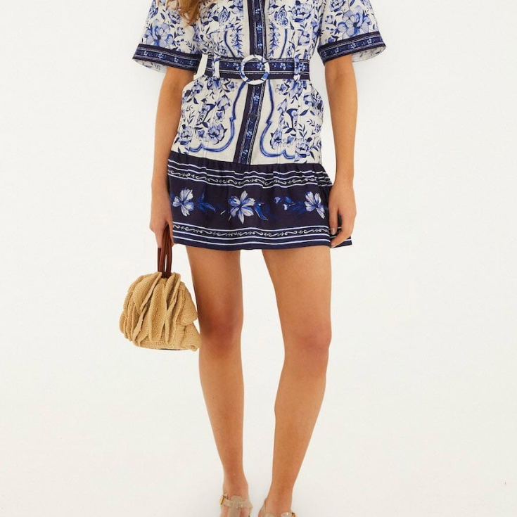 FARM Rio Porcelain Garden Off-White Mini Dress