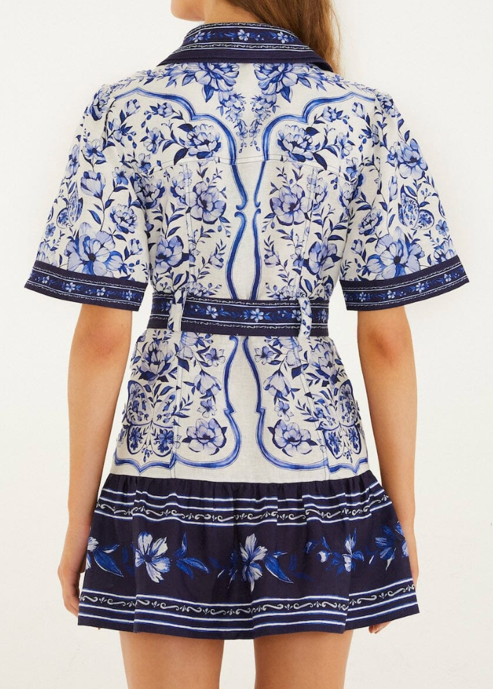 FARM Rio Porcelain Garden Off-White Mini Dress
