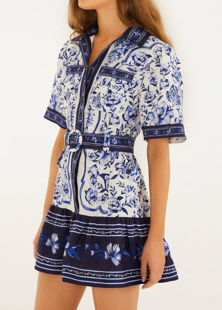 FARM Rio Porcelain Garden Off-White Mini Dress