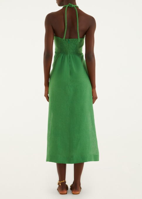 FARM Rio Green Palm Tree Embroidery Sleeveless Midi Dress