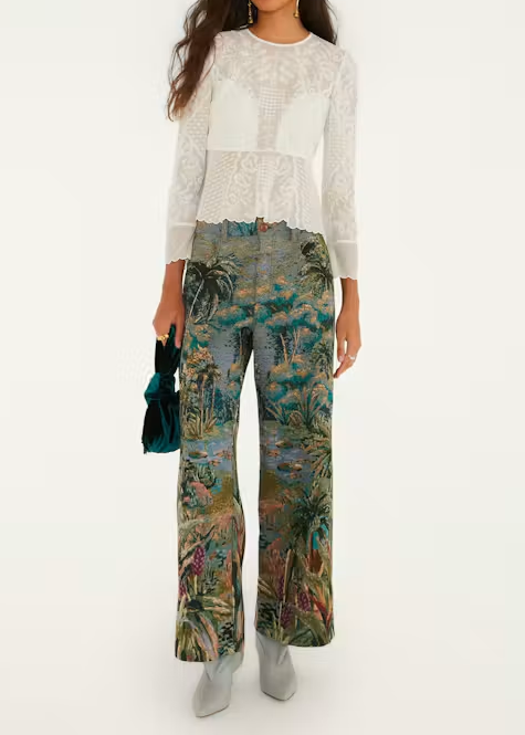FARM Rio Embroidered Tulle Long Sleeve Blouse | Off-White