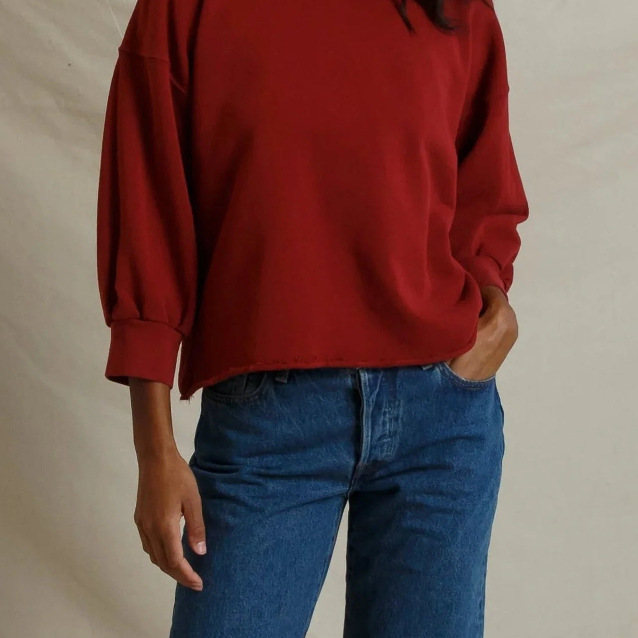 Perfect White Tee Niall French Terry 3/4 Sweatshirt | Ruby Red
