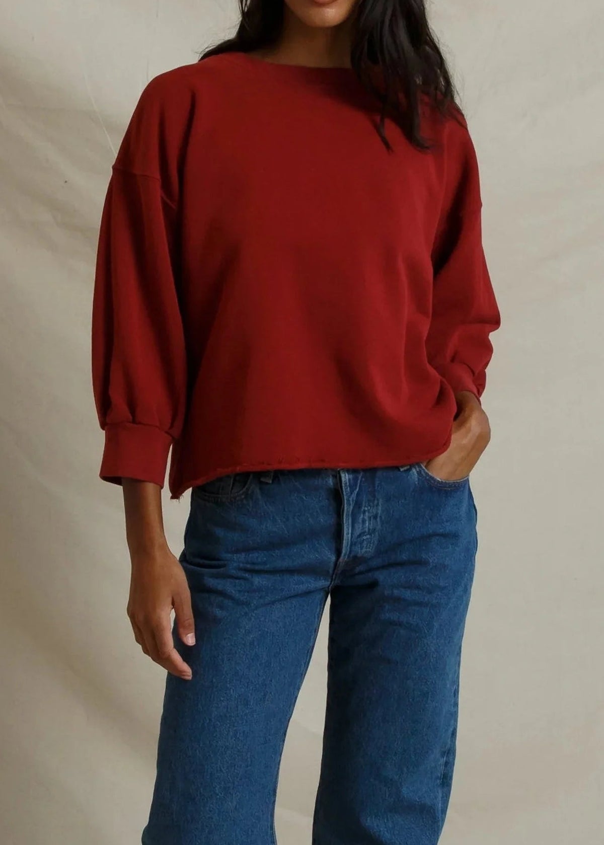 Perfect White Tee Niall French Terry 3/4 Sweatshirt | Ruby Red