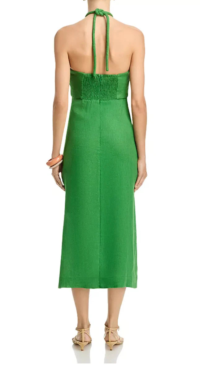 FARM Rio Green Palm Tree Embroidery Sleeveless Midi Dress