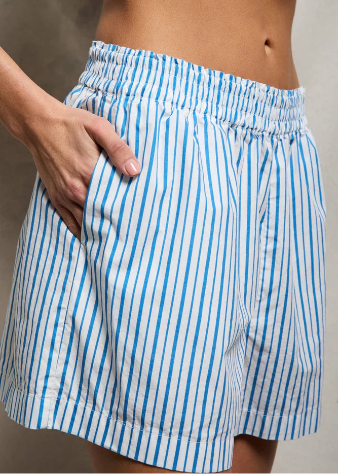 Perfect White Tee Julie Stripe Poplin Pull-On Shorts With Pockets