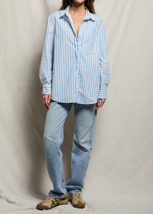 Perfect White Tee Avalon Poplin Button Down | Pacific Blue Stripe