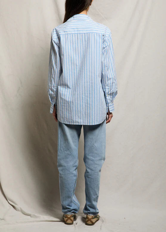 Perfect White Tee Avalon Poplin Button Down | Pacific Blue Stripe