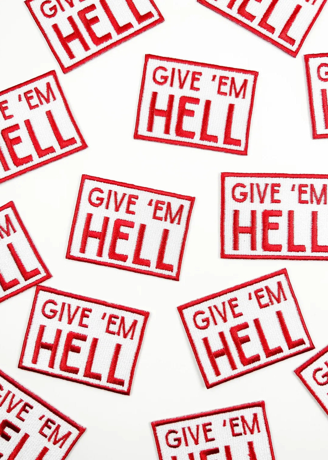 Field Trip Threads Give 'em Hell Embroidered Iron-On Patch Cowboy Rodeo Red