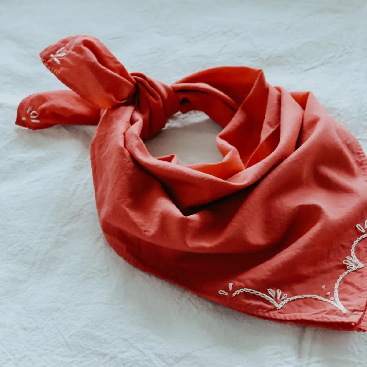 Eloise et Moi Hand Embroidered Rodeo Cotton Bandana Hand Dyed | Red/Cream Thread