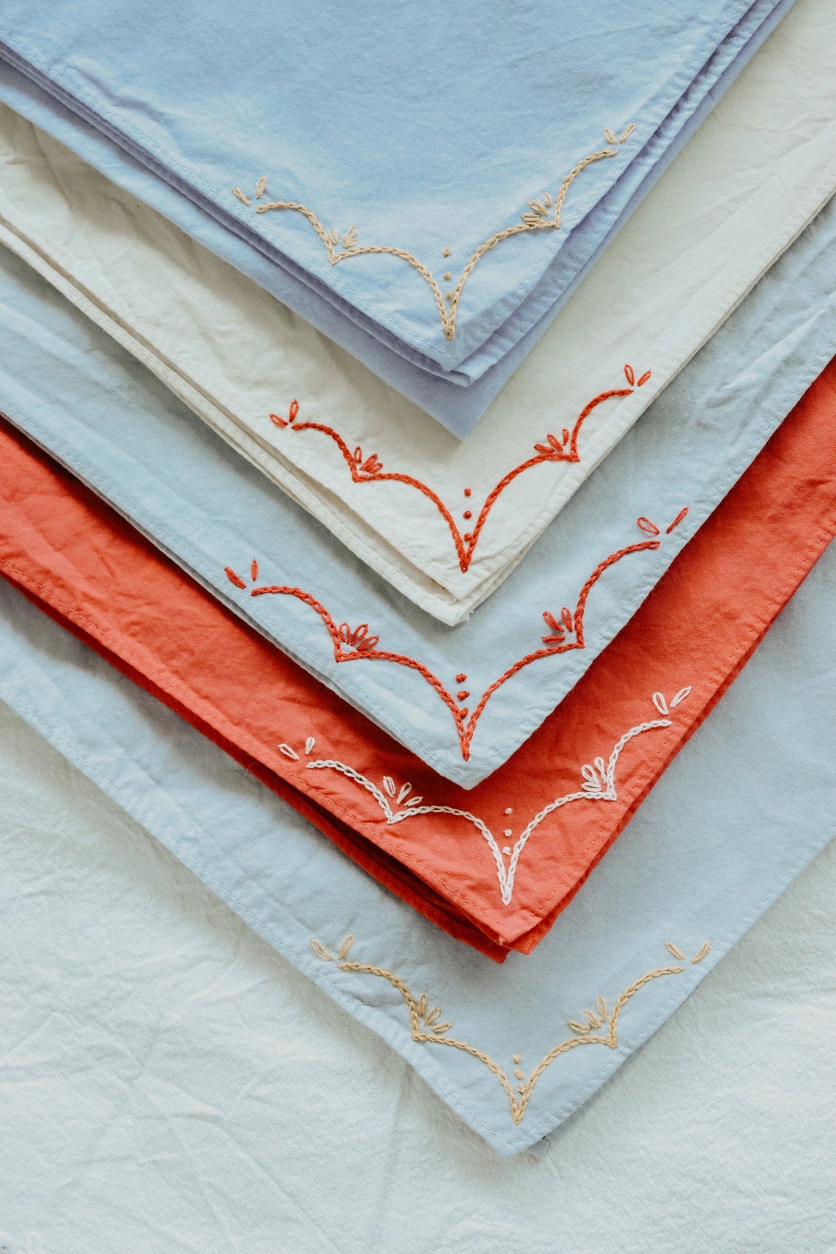 Eloise et Moi Hand Embroidered Rodeo Cotton Bandana Hand Dyed | Sky/Red Thread
