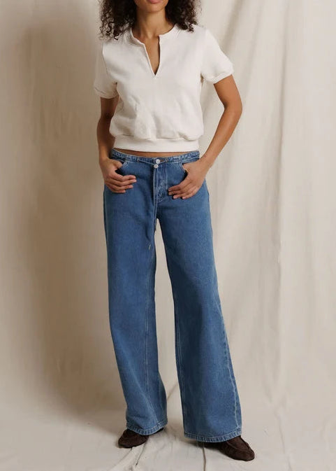 Perfect White Tee Cleo French Terry Short Sleeve V Neck Sweatshirt | Sugar