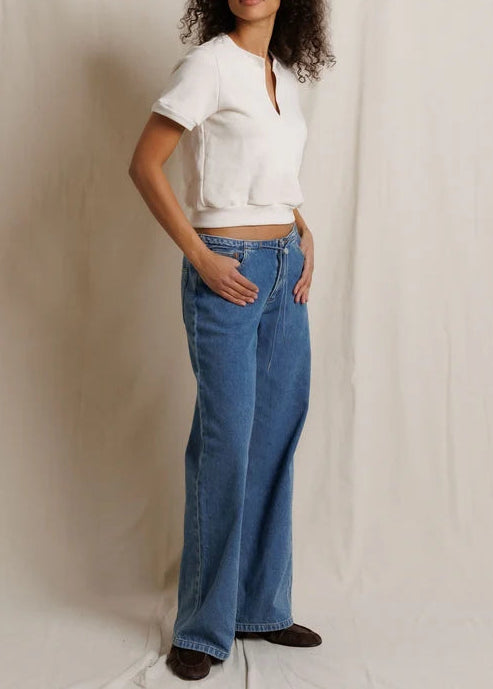 Perfect White Tee Cleo French Terry Short Sleeve V Neck Sweatshirt | Sugar