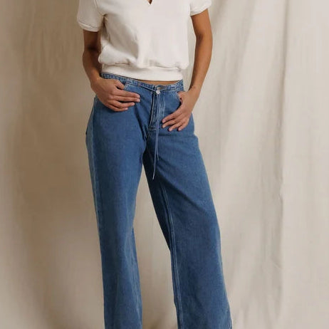 Perfect White Tee Cleo French Terry Short Sleeve V Neck Sweatshirt | Sugar