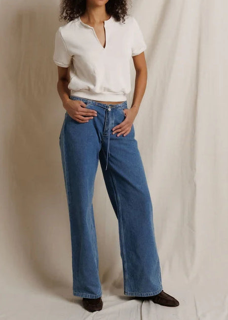 Perfect White Tee Cleo French Terry Short Sleeve V Neck Sweatshirt | Sugar