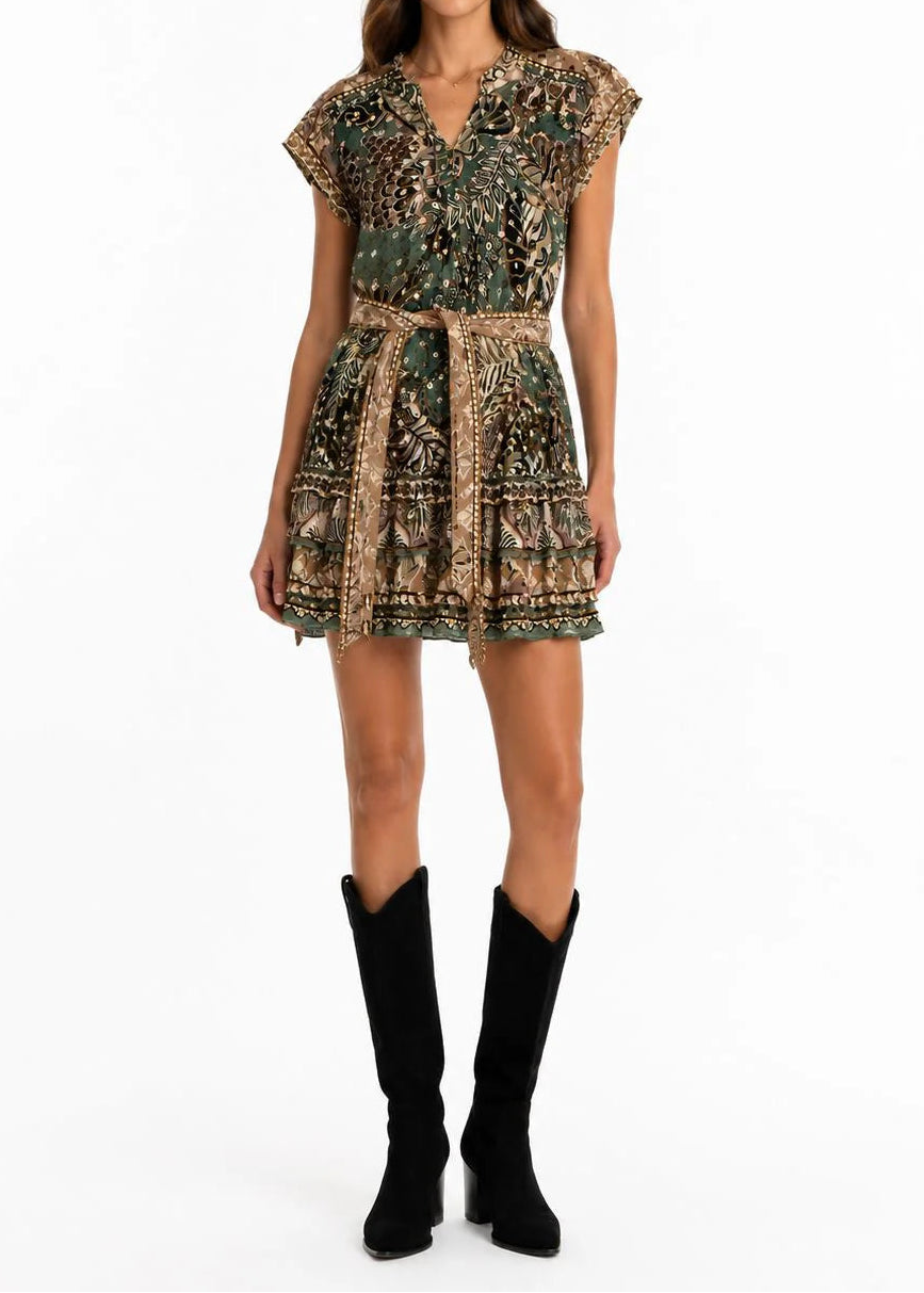 FARM Rio Dotted Foliage Soft Sage Green Mini Dress