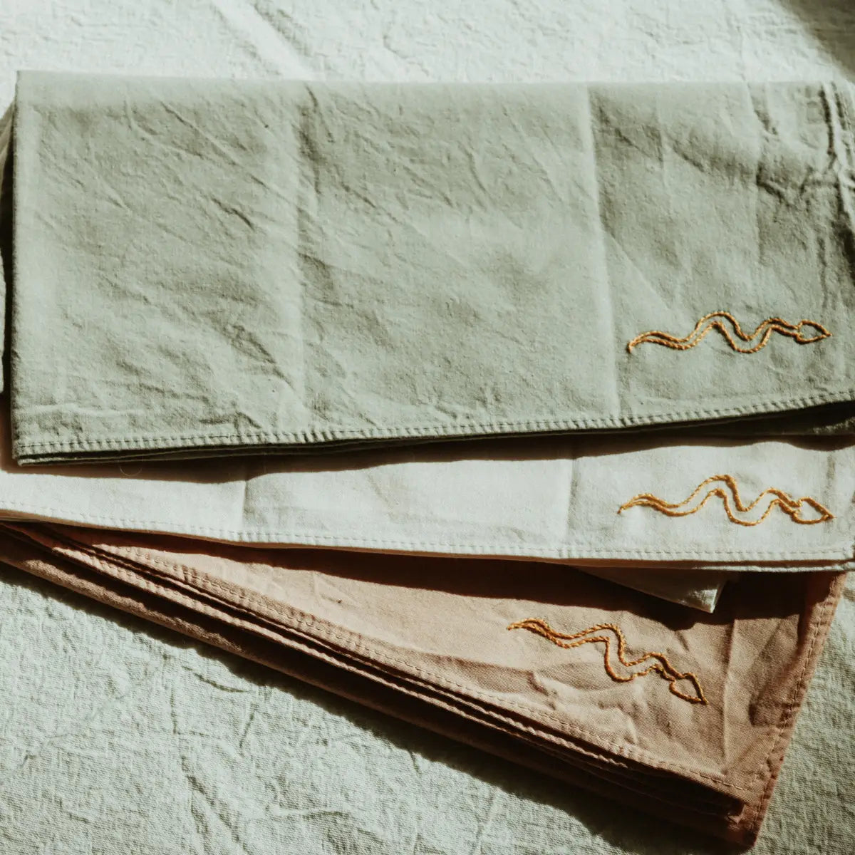 Eloise et Moi Hand Embroidered Desierto Cotton Bandana Plant Dyed | Spice/Cream Thread