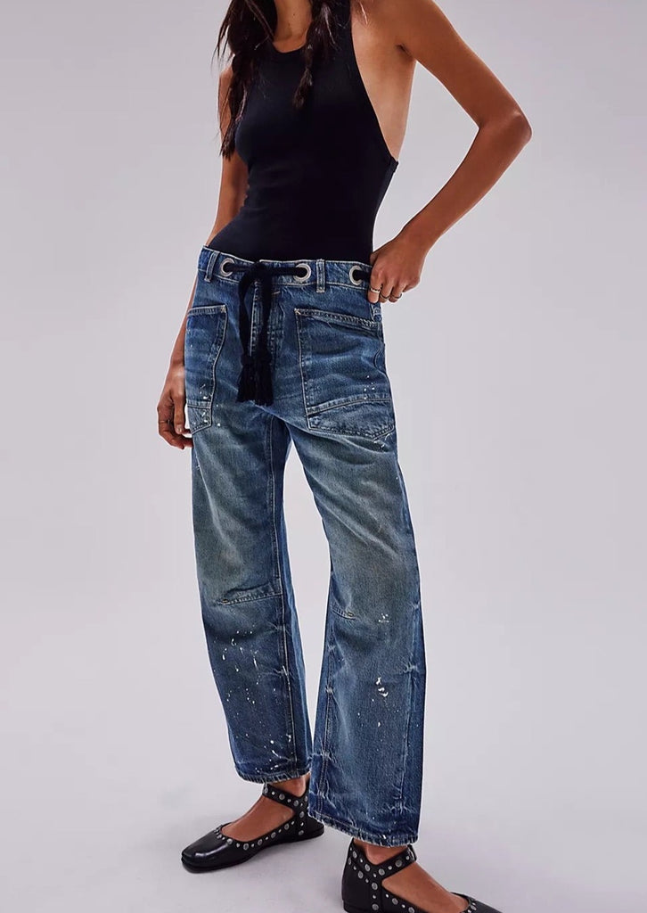 Moxie Low Slung Pull On Barrel Jeans