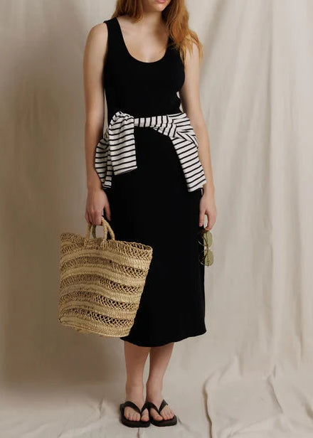 Perfect White Tee Edith Heavy Rib Midi Tank Dress | True Black