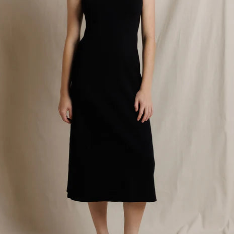 Perfect White Tee Edith Heavy Rib Midi Tank Dress | True Black