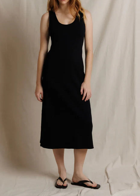 Perfect White Tee Edith Heavy Rib Midi Tank Dress | True Black