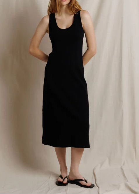 Perfect White Tee Edith Heavy Rib Midi Tank Dress | True Black