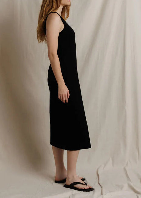 Perfect White Tee Edith Heavy Rib Midi Tank Dress | True Black