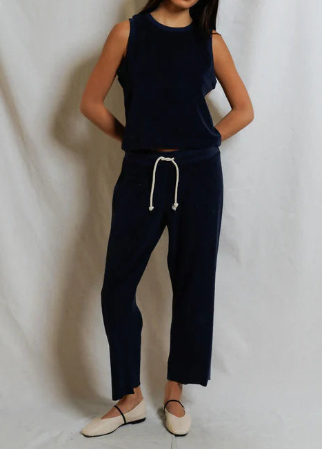 Perfect White Tee Esther Loop Terry Mock Neck Tank | Navy