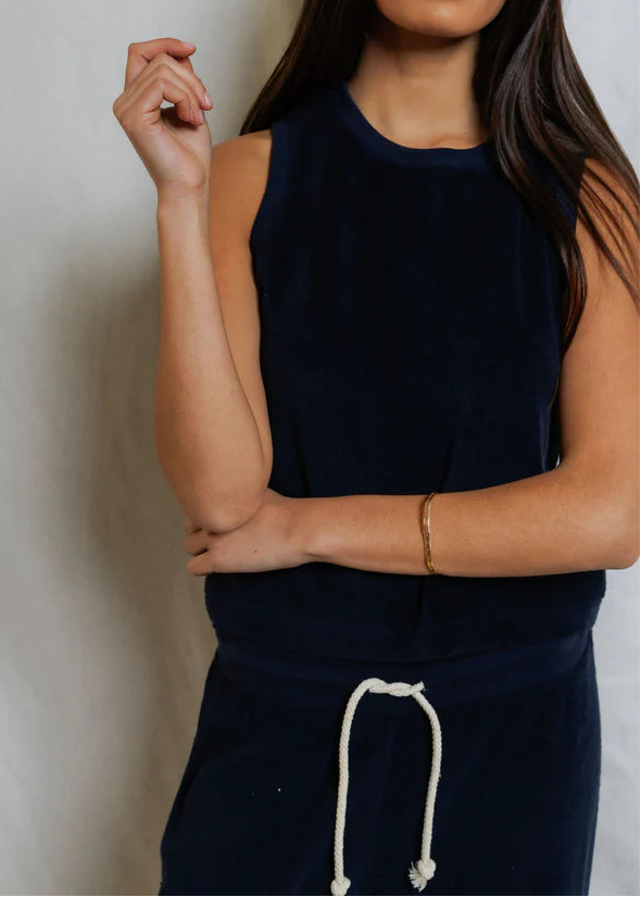 Perfect White Tee Esther Loop Terry Mock Neck Tank | Navy