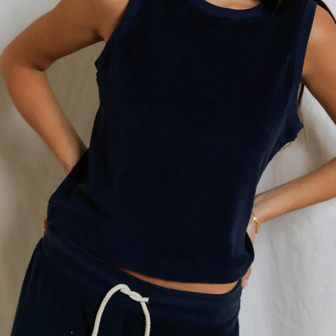 Perfect White Tee Esther Loop Terry Mock Neck Tank | Navy