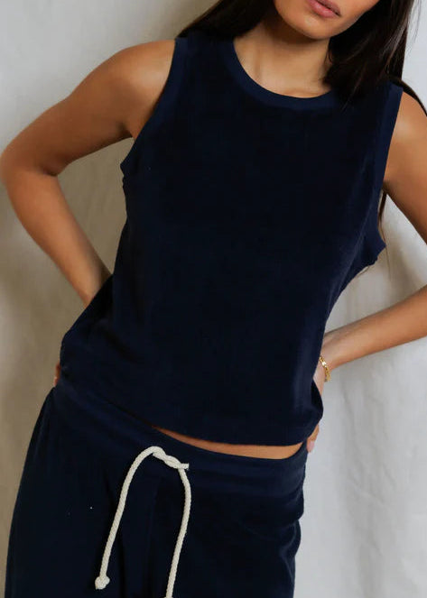 Perfect White Tee Esther Loop Terry Mock Neck Tank | Navy