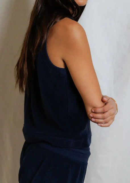 Perfect White Tee Esther Loop Terry Mock Neck Tank | Navy