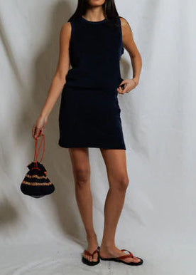 Perfect White Tee Emery Loop Terry Mini Skirt | Navy
