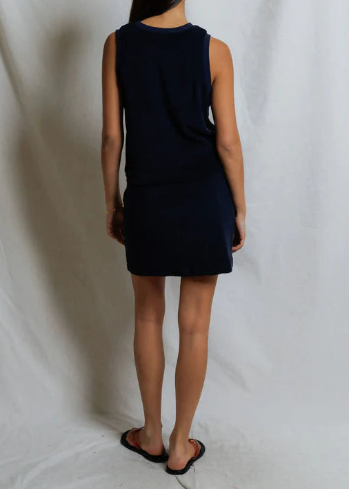Perfect White Tee Esther Loop Terry Mock Neck Tank | Navy