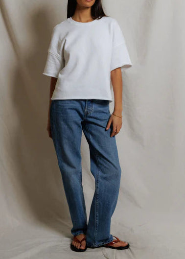 Perfect White Tee Ezra French Terry Short Sleeve Sweatshirt | White