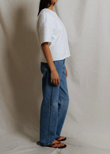 Perfect White Tee Ezra French Terry Short Sleeve Sweatshirt | White
