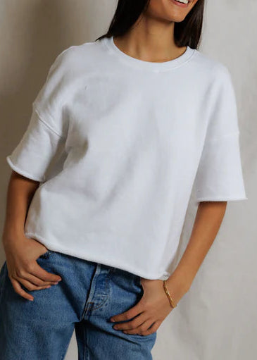 Perfect White Tee Ezra French Terry Short Sleeve Sweatshirt | White