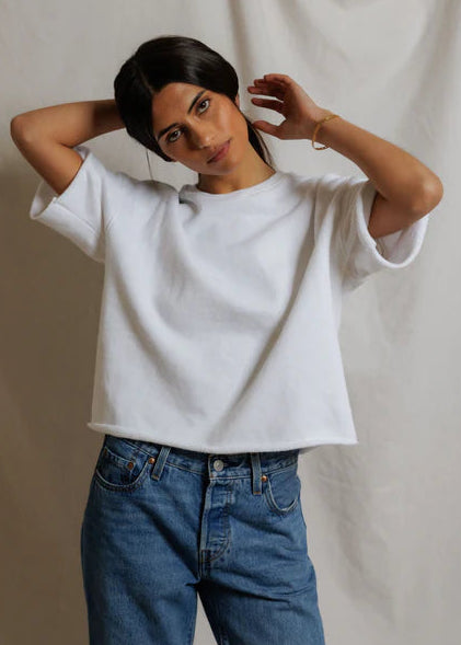 Perfect White Tee Ezra French Terry Short Sleeve Sweatshirt | White