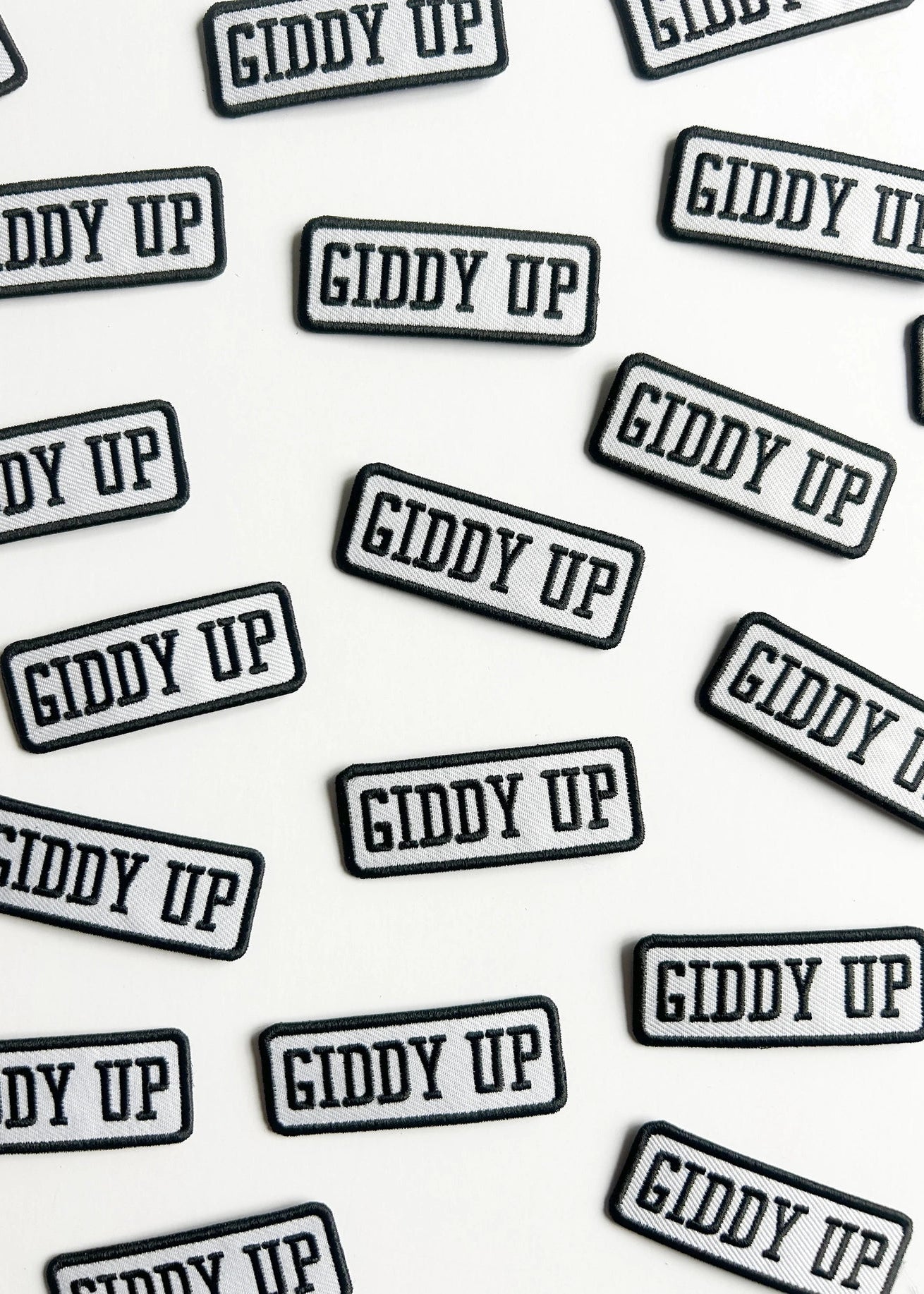Field Trip Threads Giddy Up Patch Black and White Embroidered Iron-On Patch