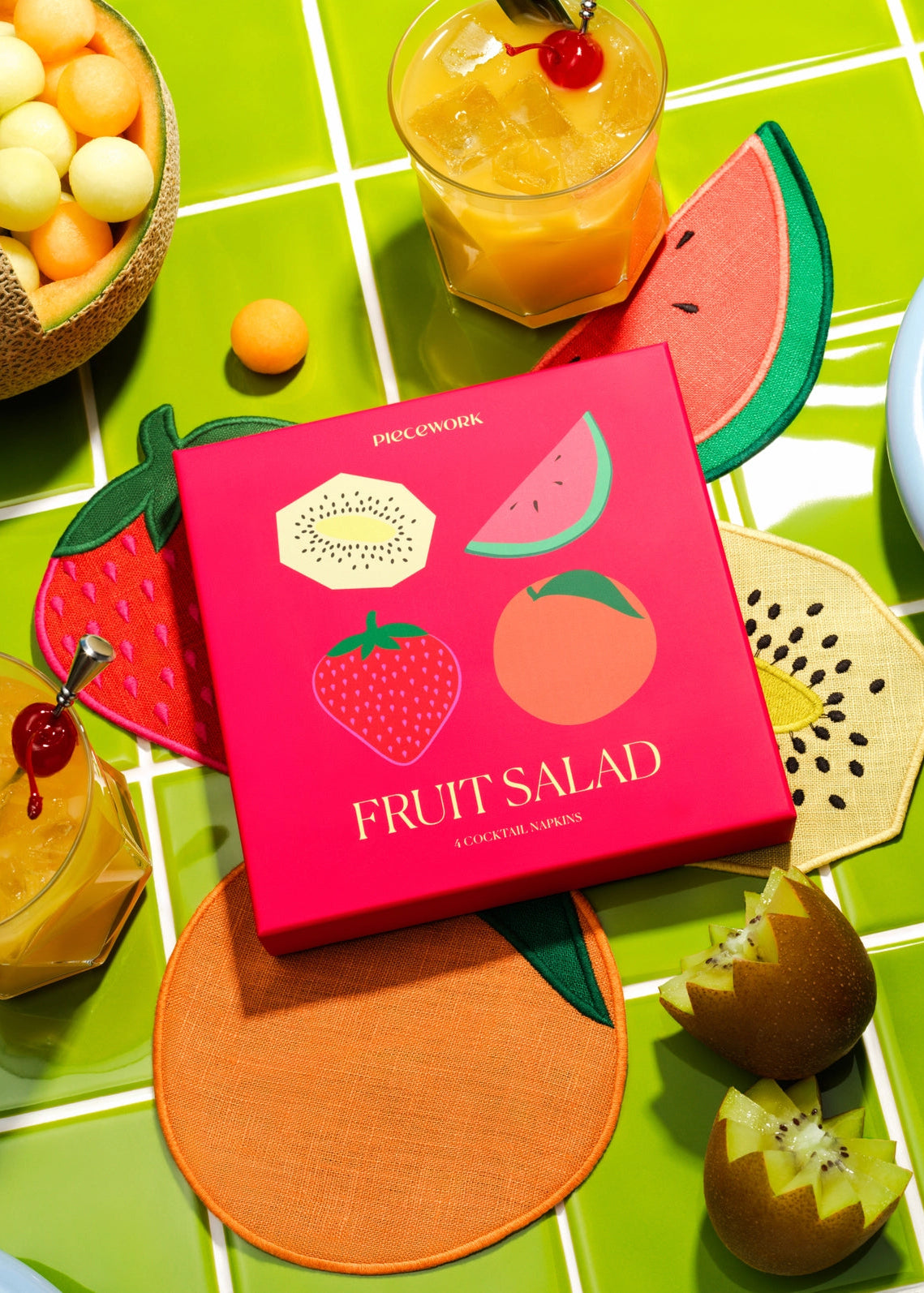 Piecework Fruit Salad Cocktail Napkins | Set of 4