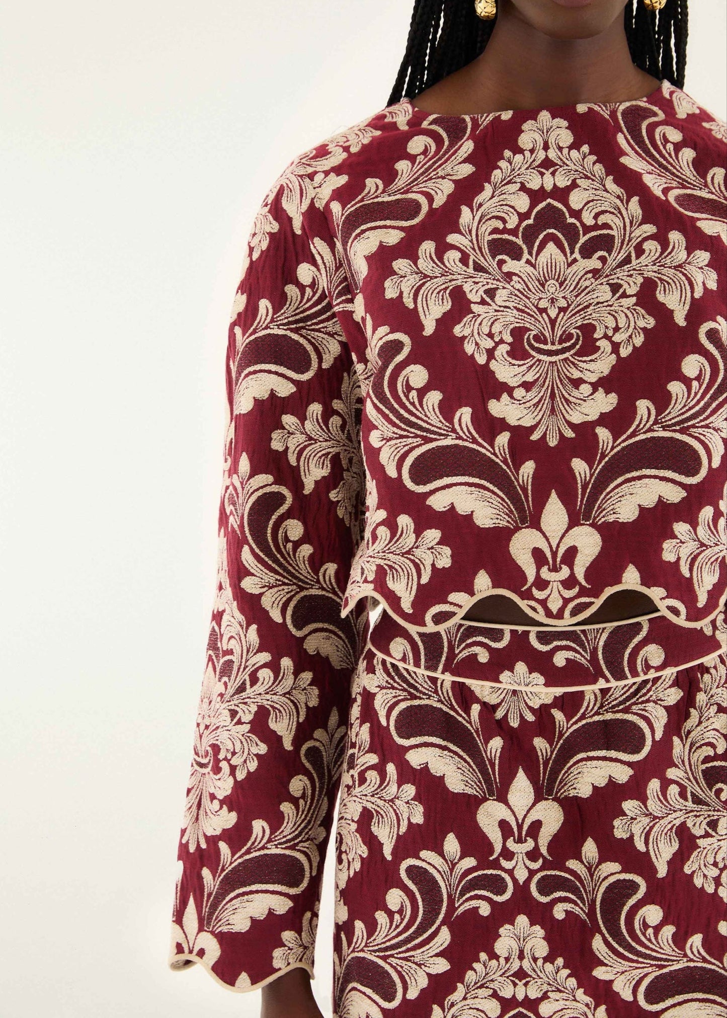 FARM Rio Bicolor Jacquard Waves Long Sleeve Top