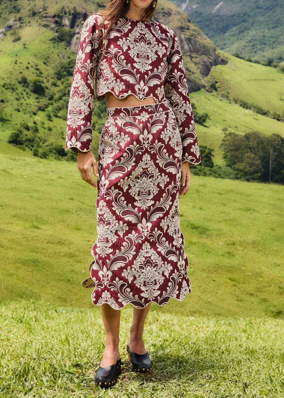 FARM Rio Bicolor Jacquard Waves Midi Skirt