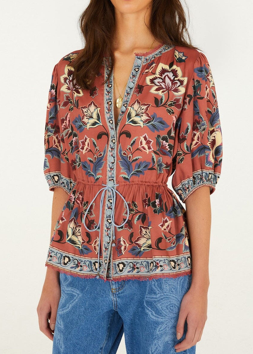 FARM Rio Floral Beauty Tapestry Blush Pink Blouse