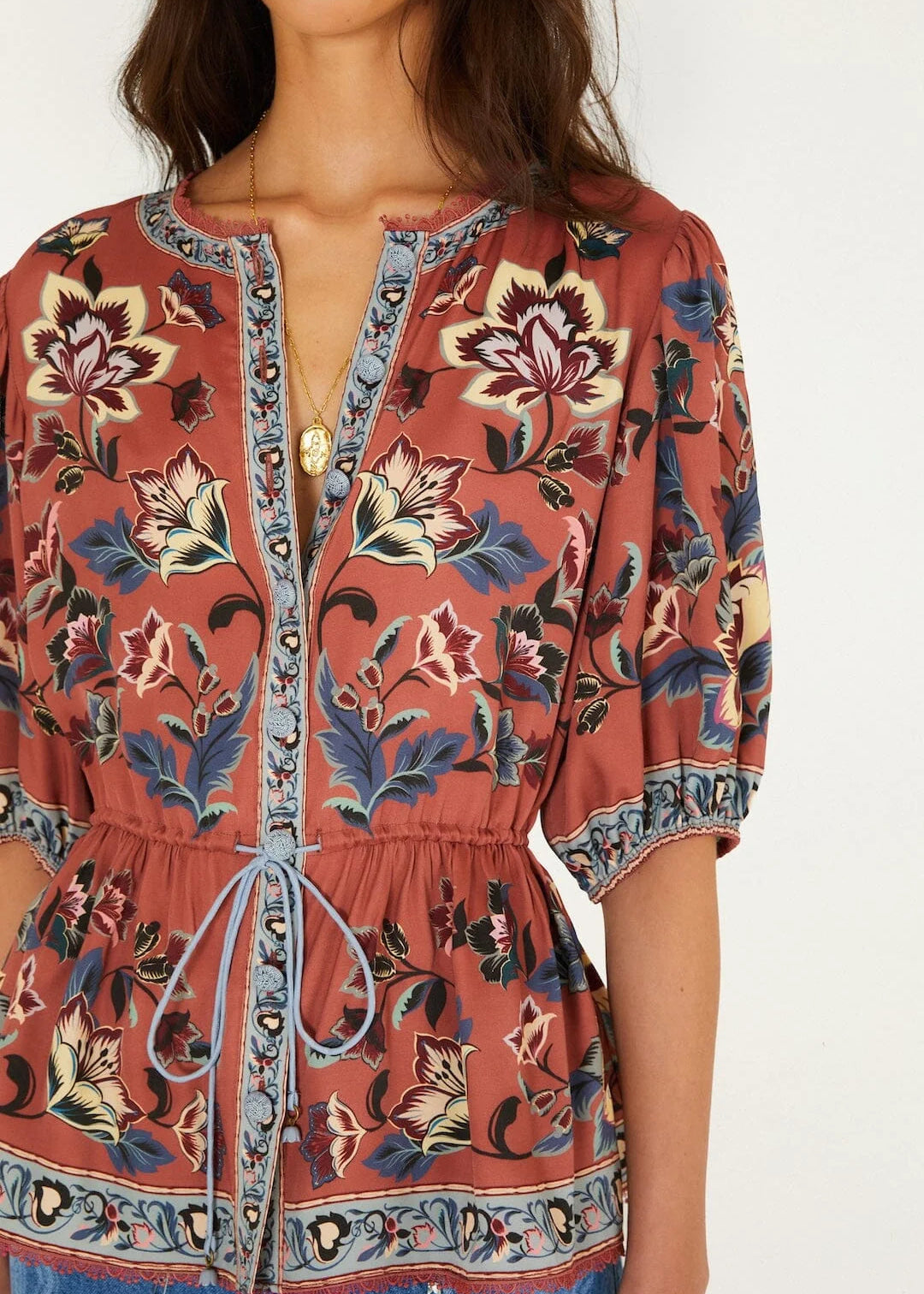 FARM Rio Floral Beauty Tapestry Blush Pink Blouse