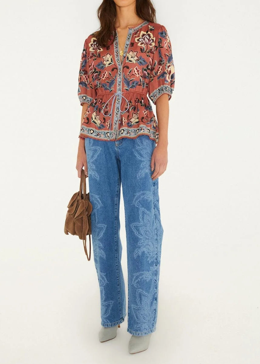 FARM Rio Floral Beauty Tapestry Blush Pink Blouse